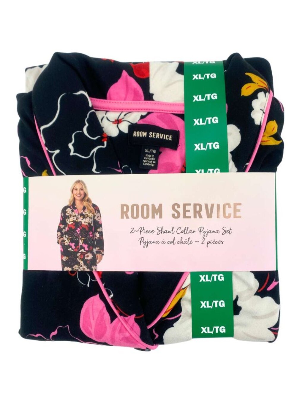 Room Service Women's Black Floral Pyjama Set: 2 Pieces | XLarge **NEW